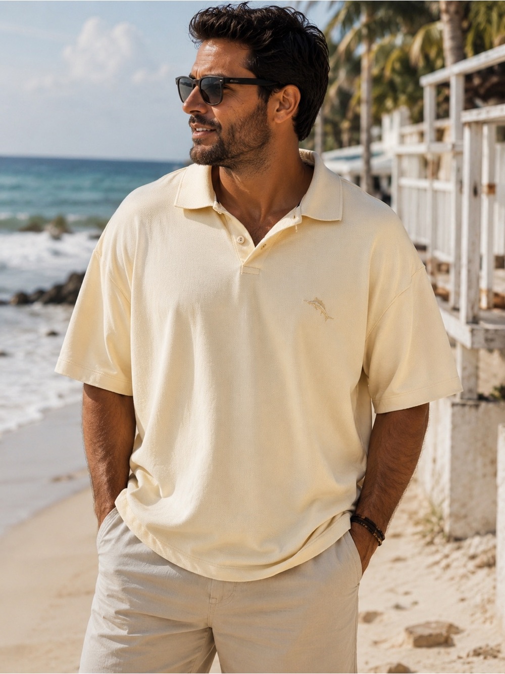 Tommy Bahama Pale Yellow Short-Sleeve Polo
